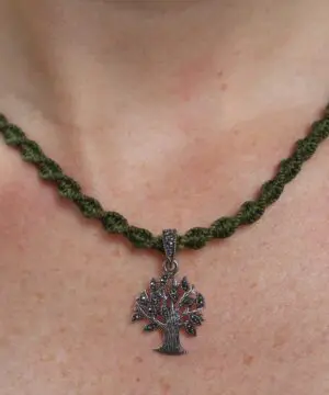 Alternative view of Elven Tree of Life Marcasite Macrame Pendant Necklace, Sterling Silver Necklace,Ankh Necklace,Australian made Gemstone Jewelry