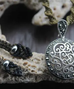 Alternative view of Stunning Celtic Marcasite (Pyrite) Sterling Silver Necklace, Adjustable Ancient knots,Australian made