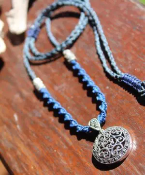 Alternative view of Stunning Celtic Marcasite (Pyrite) Sterling Silver Necklace, Adjustable Ancient knots shibari cord.