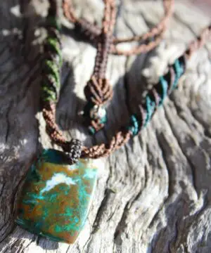 Alternative view of AUSTRALIAN CHRYSOCOLLA Pendant, Natural Malachite Necklace, Australian made Macrame cord,Malachite Gemstone Pendant
