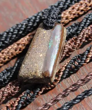 Alternative view of Rainbow Opal Necklace,Boulder Opal Pendant Necklace,Shibari Macrame Cord
