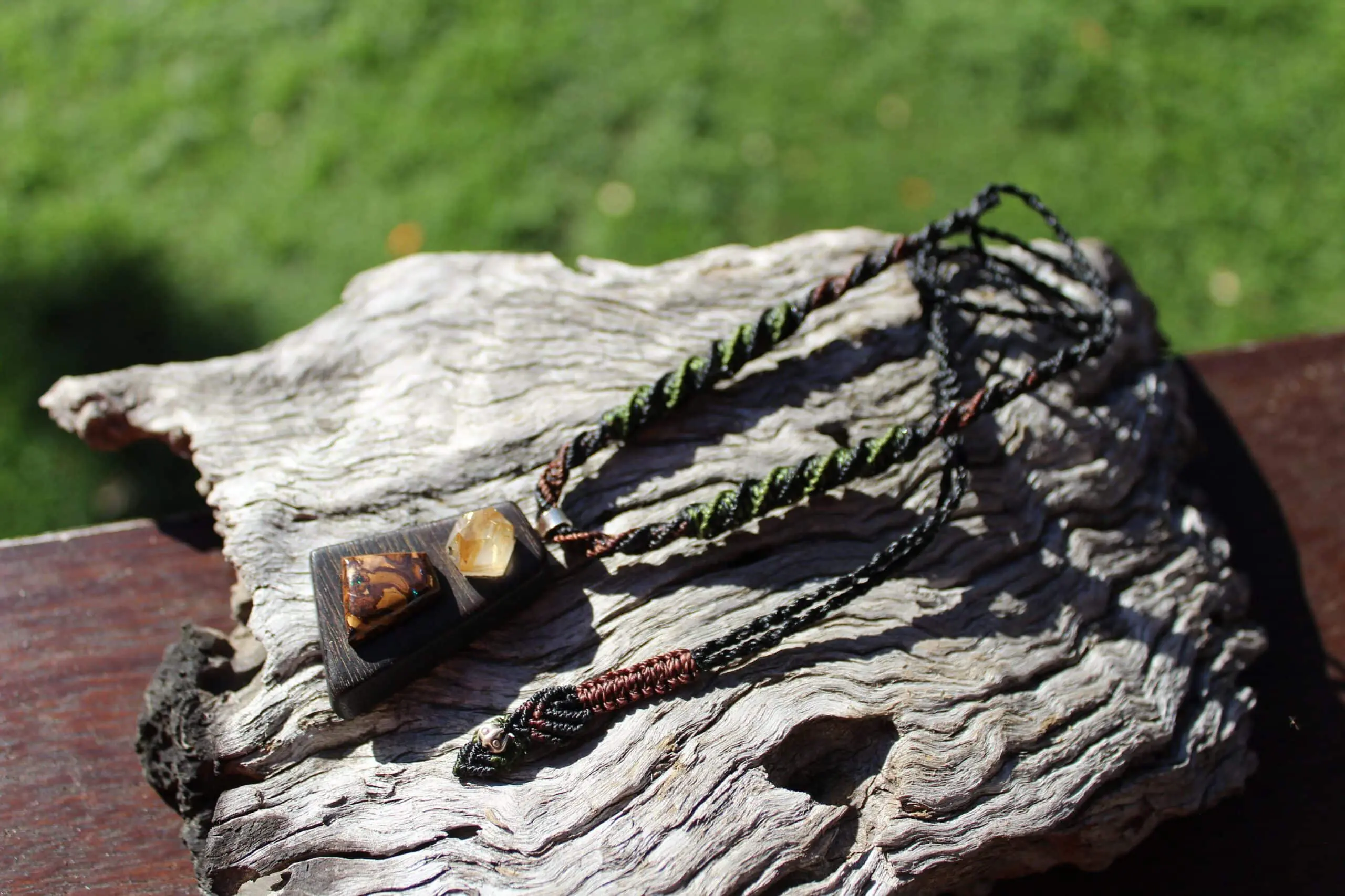 BOULDER OPAL and GOLD Rutile wood pendant, ,Red Cedar Wood,Macrame cord,October BirthStone, Australian made macrame cord, statement jewelry - Image 10