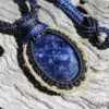 SODALITE Necklace,Macrame Cord Tribal Pendant,Purple Stone Jewelry,Healing Crystal jewelry, Elven