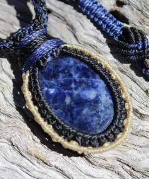 SODALITE Necklace,Macrame Cord Tribal Pendant,Purple Stone Jewelry,Healing Crystal jewelry, Elven