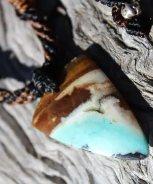 Petrify Blue Opal wood Talisman,Elven Jewelry,Opalized wood, OPAL Pendant,Petrified Wood,Macrame Cord,Hamsa,Nazar