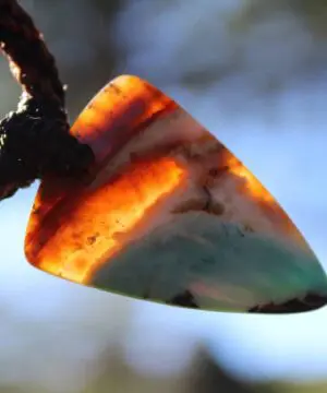 Alternative view of Petrify Blue Opal wood Talisman,Elven Jewelry,Opalized wood, OPAL Pendant,Petrified Wood,Macrame Cord,Hamsa,Nazar