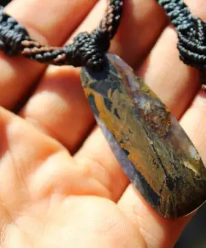 Australian made Opalized wood Opal Necklace macrame cord, Elven Petrify wood,OPAL Pendant,Petrified Wood,summer beach jewelry, black stone