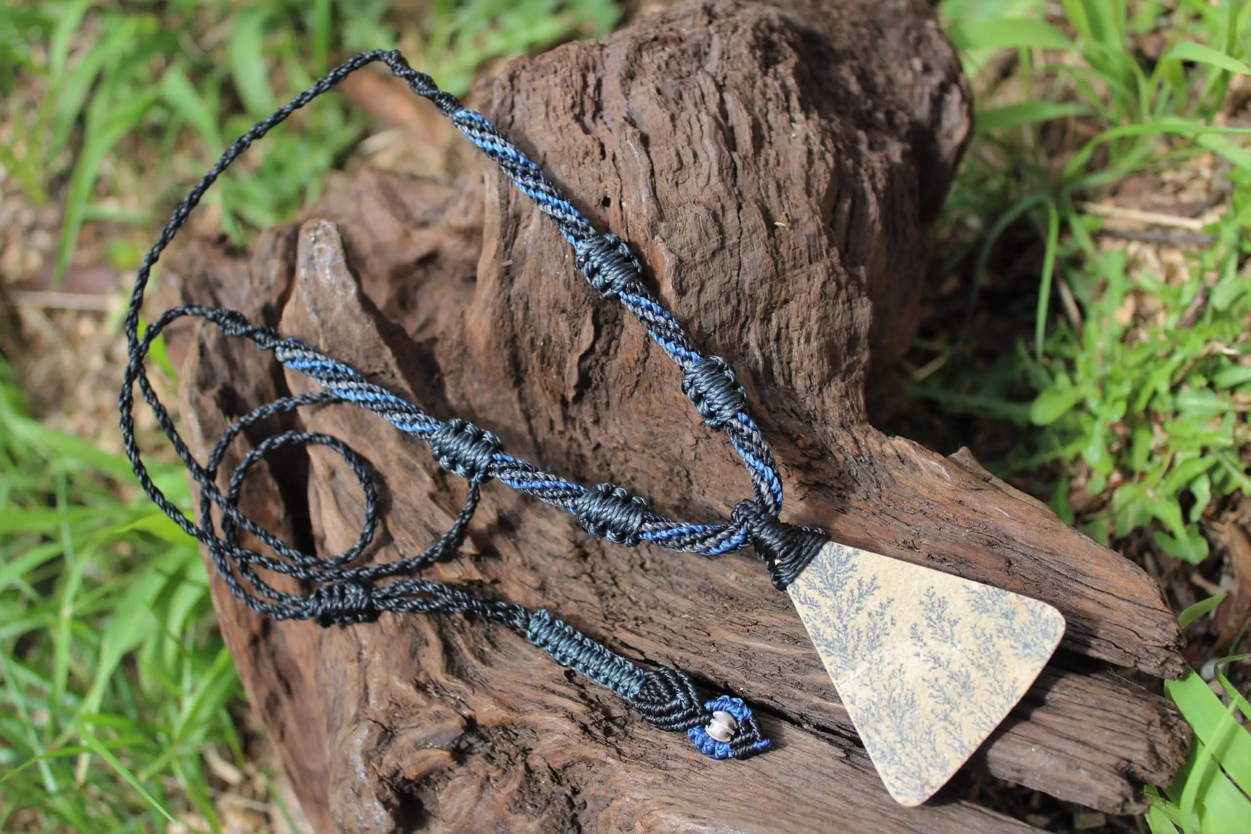 Dendritic Agate and Psilomelane Agate Tree Stone Pendant, Exquisite Handcrafted Tree of Life Necklace, Artisan Macrame Statement Jewelry - Image 8