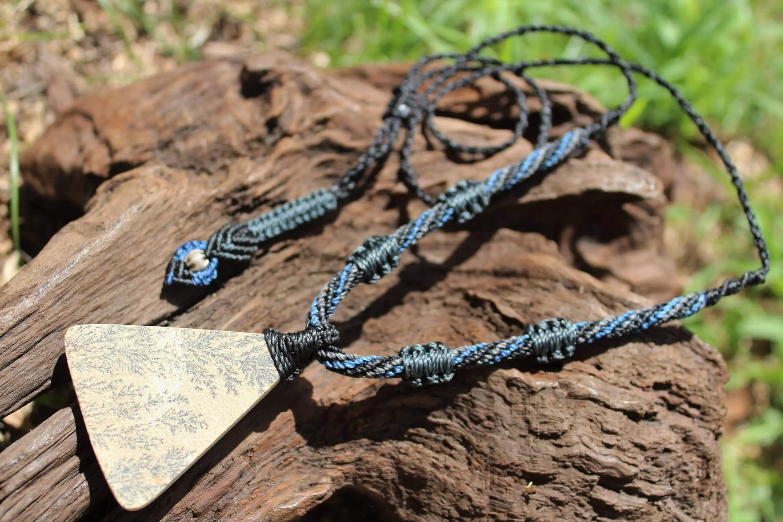 Dendritic Agate and Psilomelane Agate Tree Stone Pendant, Exquisite Handcrafted Tree of Life Necklace, Artisan Macrame Statement Jewelry - Image 7