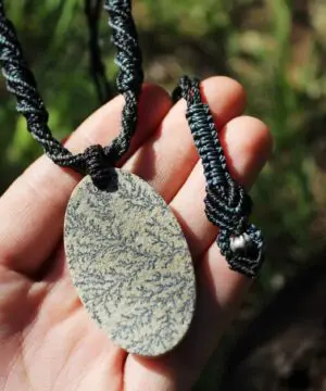 Alternative view of Anatolian Dendrite Agate Pendant, Turkish Dendritic Agate Necklace,Tree of Life , Australian made tribal macrame cord summer beach jewelry