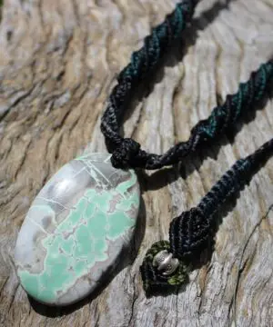 Alternative view of Australian Variscite Necklace, Australian Made Macrame cord Variscite Pendant Healing Jewellery, Green Stone Necklace, November Birthstone