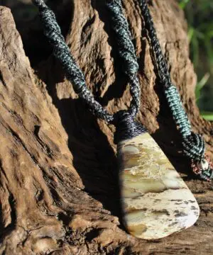 Alternative view of Silver Peak Variscite Necklace Jewelry,American SpiderWeb Variscite Pendant,Australian Made Macrame cord,Elven Jewelry, Variscite Pendant