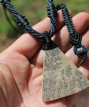 Alternative view of Dendritic Agate and Psilomelane Agate Tree Stone Pendant, Exquisite Handcrafted Tree of Life Necklace, Artisan Macrame Statement Jewelry