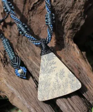 Dendritic Agate and Psilomelane Agate Tree Stone Pendant, Exquisite Handcrafted Tree of Life Necklace, Artisan Macrame Statement Jewelry