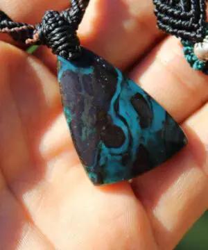 Alternative view of Transparent Double-sided Opalized wood Blue Opal Necklace,Green Elven Petrify wood,OPAL Pendant,Petrified Wood