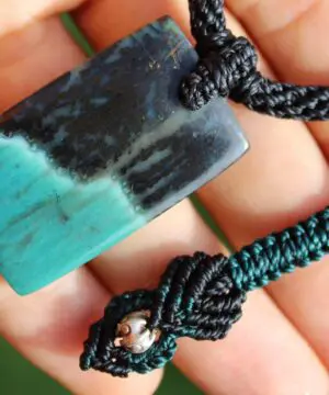 Alternative view of Green Opal Necklace Opalized wood Talisman,Elven opal Pendant Jewelry, Petrified Wood Australian Made Macrame Cord, Australian seller