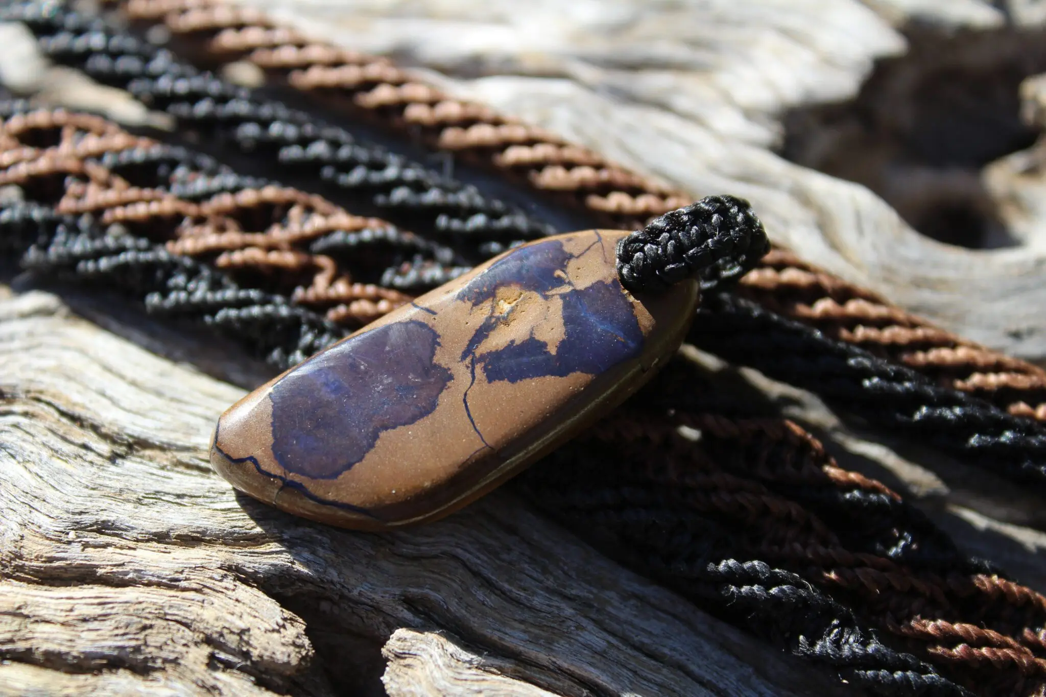 Purple OPAL NECKLACE, Matrix Boulder Opal Pendant ,Shibari Macrame Cord - Image 4