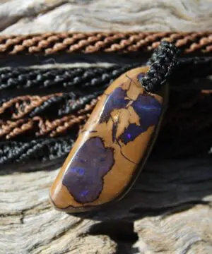 Purple OPAL NECKLACE, Matrix Boulder Opal Pendant ,Shibari Macrame Cord