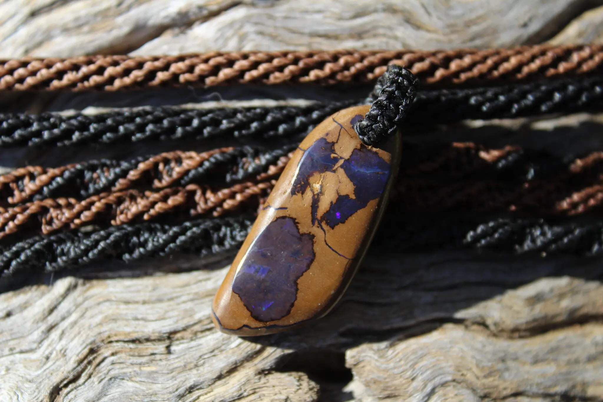 Purple OPAL NECKLACE, Matrix Boulder Opal Pendant ,Shibari Macrame Cord