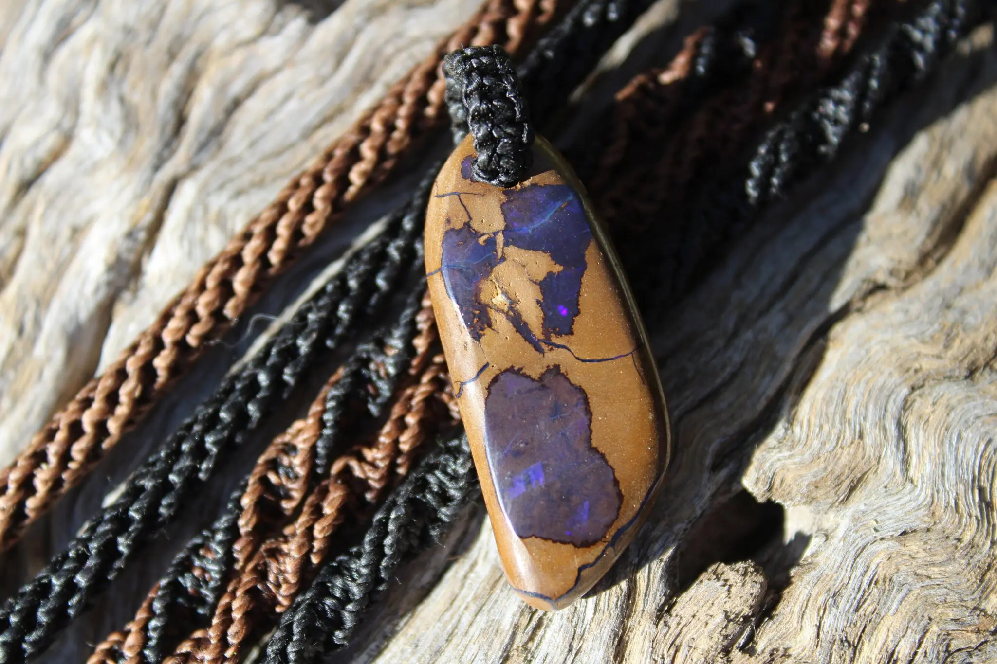 Purple OPAL NECKLACE, Matrix Boulder Opal Pendant ,Shibari Macrame Cord - Image 3