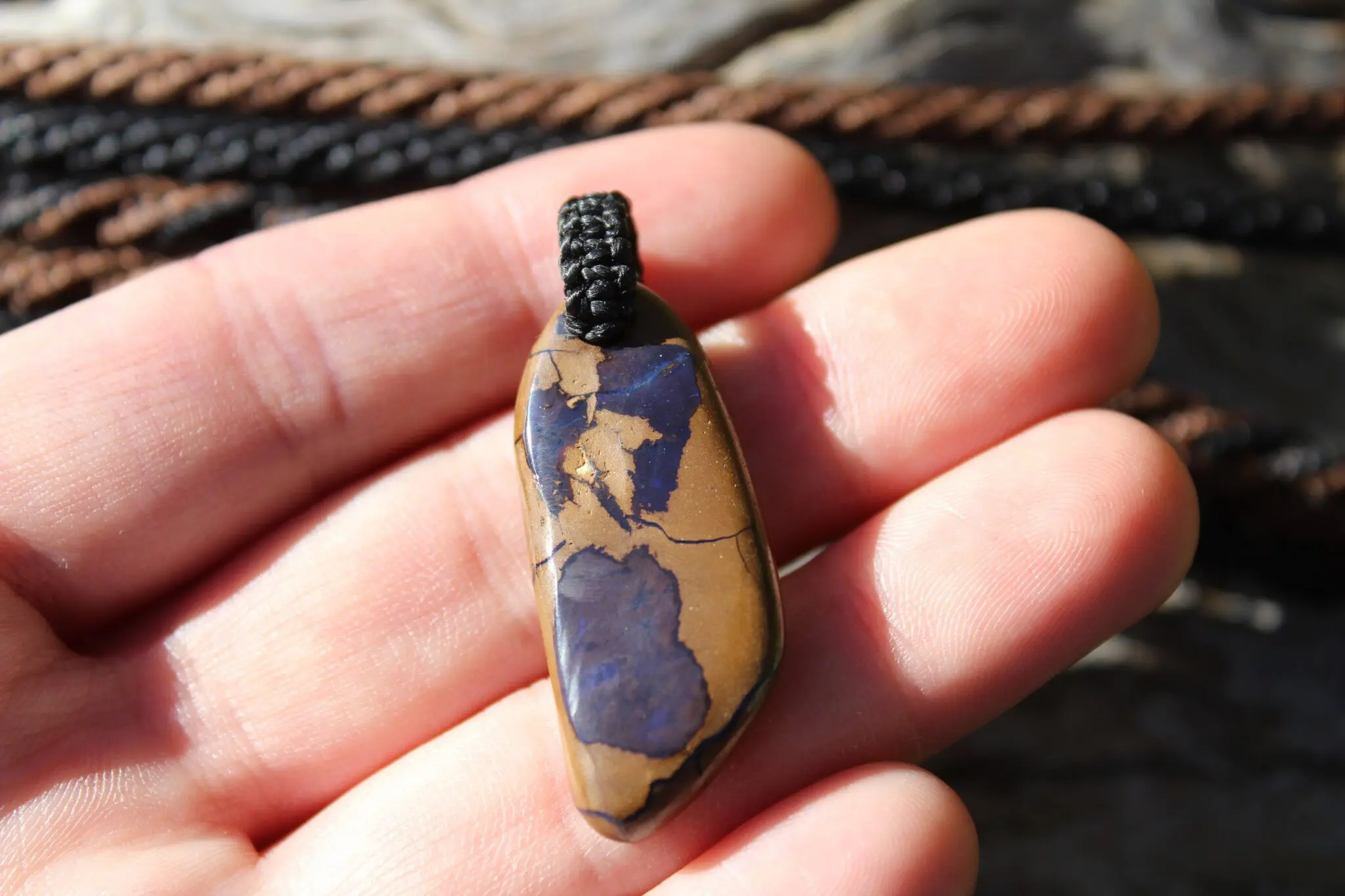 Purple OPAL NECKLACE, Matrix Boulder Opal Pendant ,Shibari Macrame Cord - Image 7