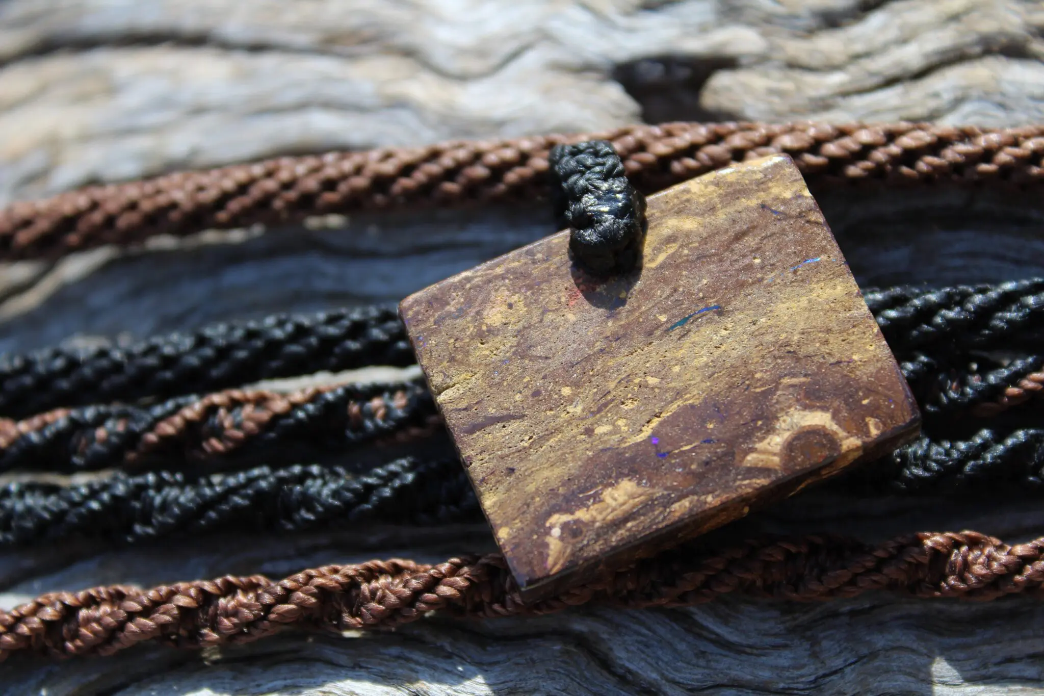 OPAL NECKLACE, Matrix Boulder Opal Pendant ,Shibari Macrame Cord, dad to be gift - Image 5