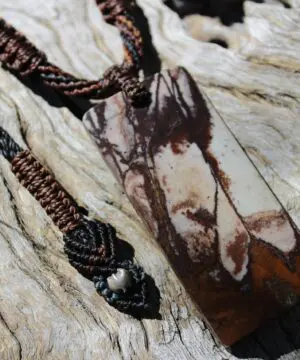Outback Jasper Necklace. Australian Picture Jasper Pendant , first nation jewelry,aboriginal art pendant,Macrame Cord,Platypus Dreaming