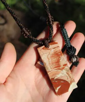 Alternative view of Australian Red Snake Skin Jasper Pendant. Red SnakeSkin Jasper Necklace, Necklace,Australian Made Macrame Cord, Indigenous Art Talisman