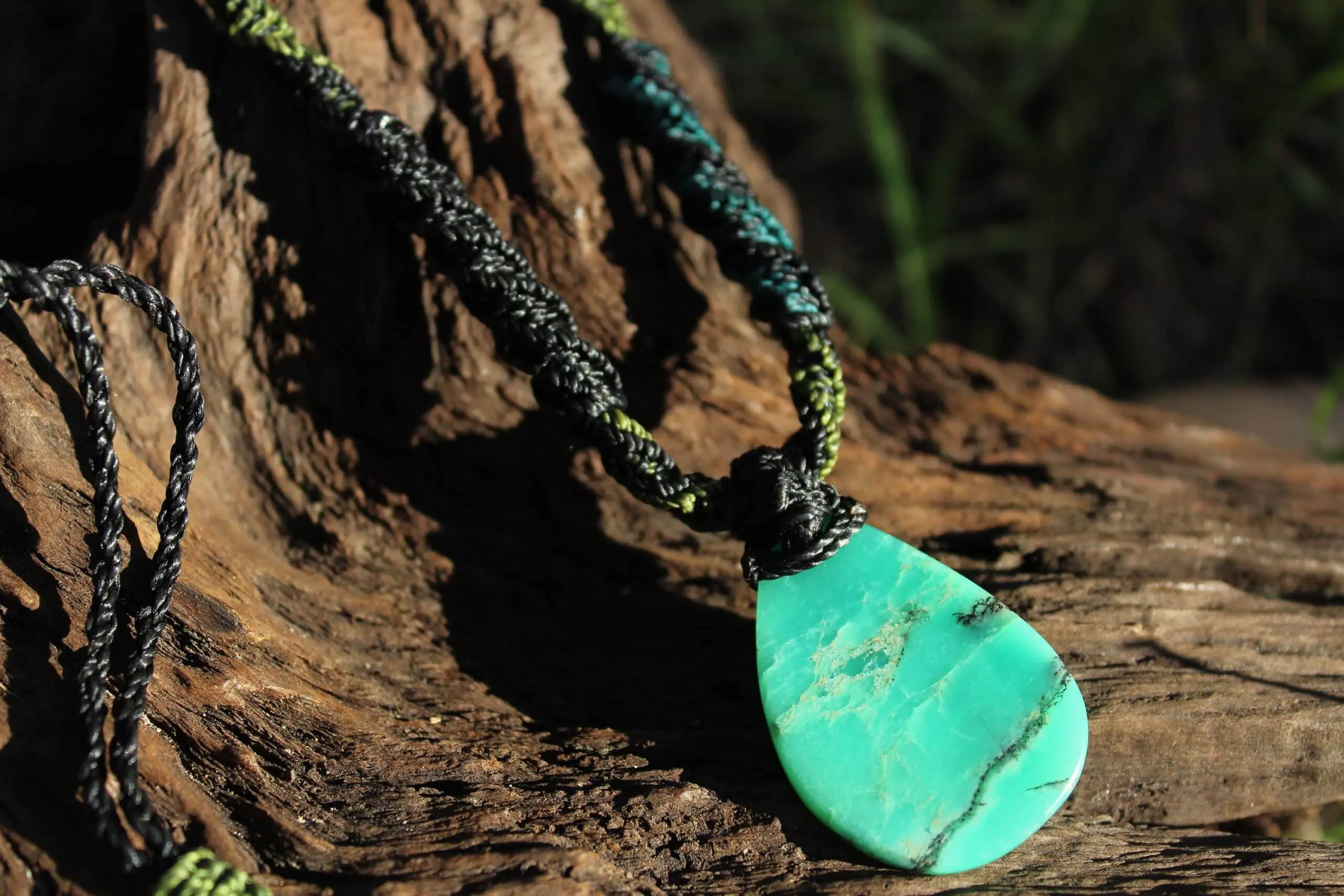 Australian Dendritic Chrysoprase Quartz Pendant Necklace, Australian made Macrame cord, june birthstone, australian natural green stone - Image 9