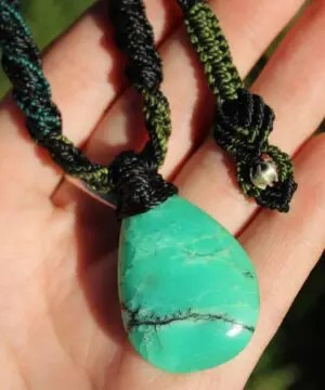 Alternative view of Australian Dendritic Chrysoprase Quartz Pendant Necklace, Australian made Macrame cord, june birthstone, australian natural green stone