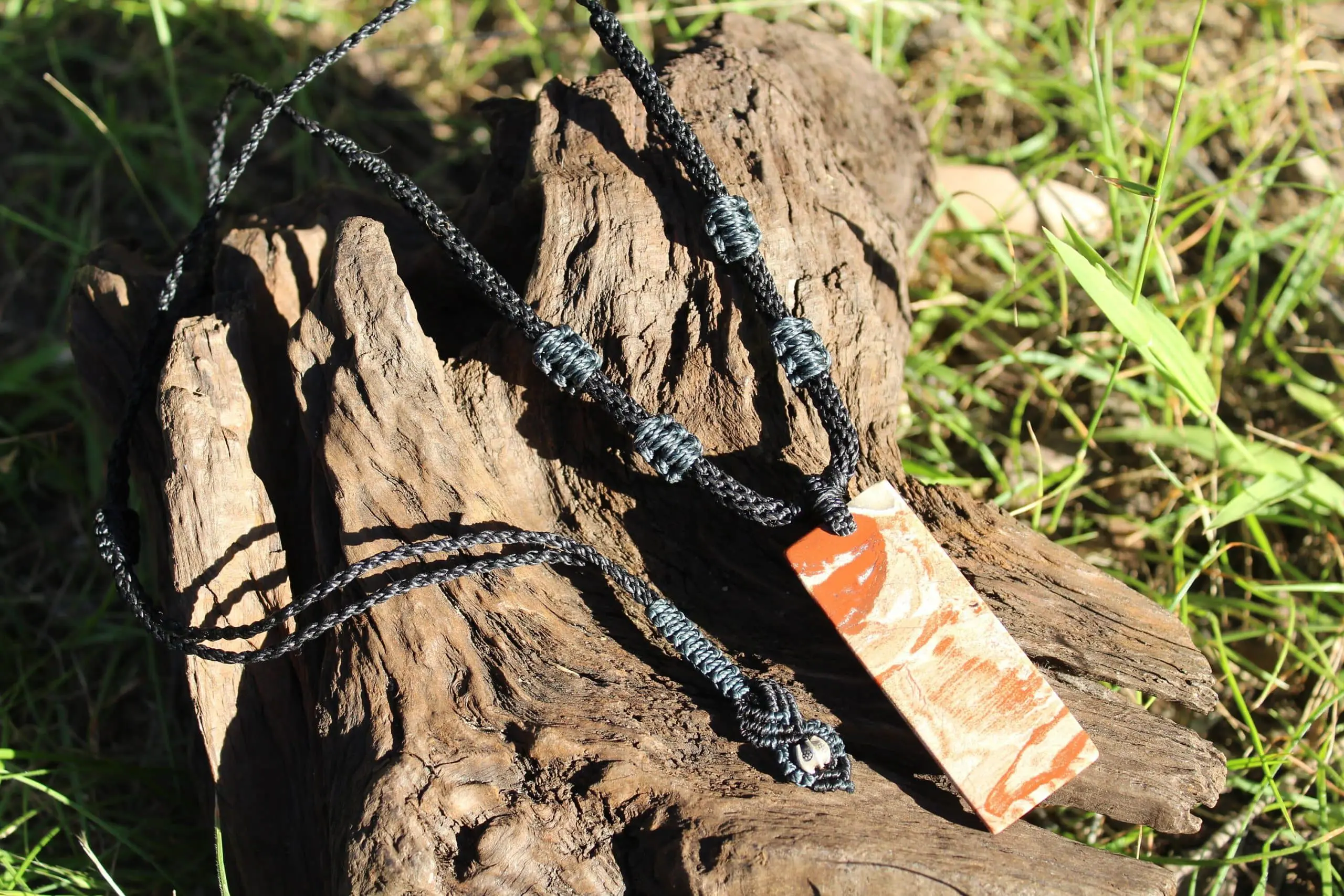 Australian snakeskin jasper pendant necklace,Australian made macrame cord elven viking celtic tribal talisman jewellery,aboriginal red stone - Image 4