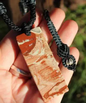 Alternative view of Australian snakeskin jasper pendant necklace,Australian made macrame cord elven viking celtic tribal talisman jewellery,aboriginal red stone