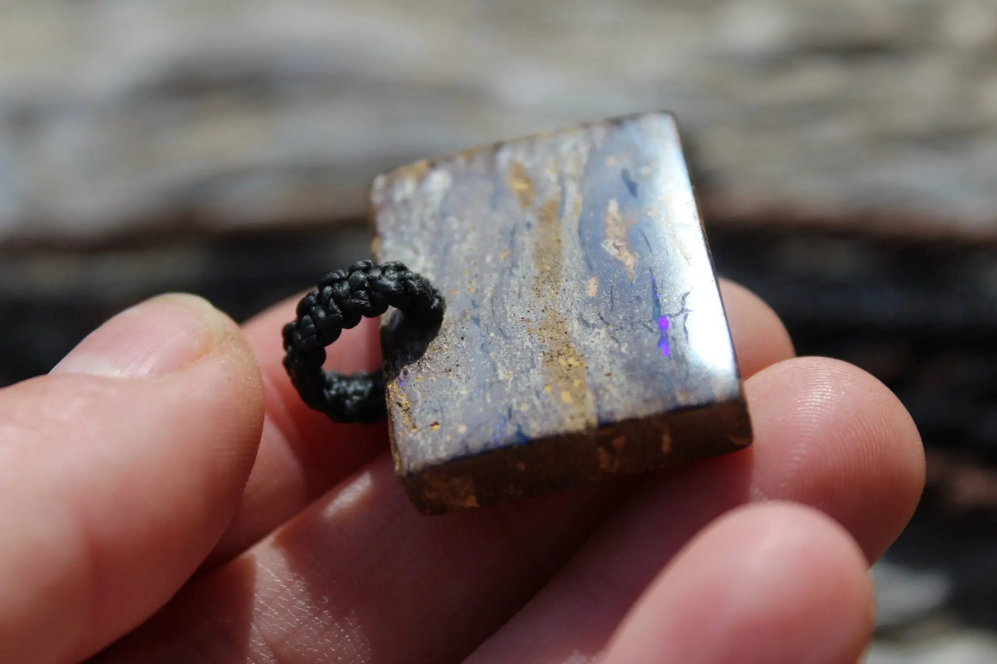 OPAL NECKLACE, Matrix Boulder Opal Pendant ,Shibari Macrame Cord, dad to be gift - Image 7