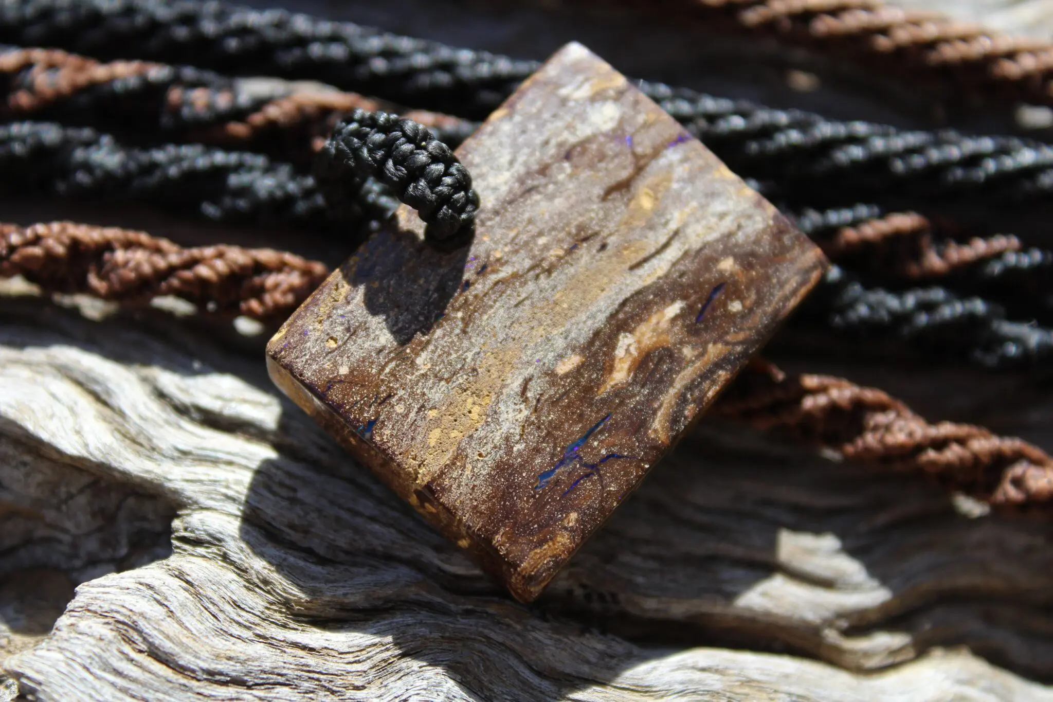 OPAL NECKLACE, Matrix Boulder Opal Pendant ,Shibari Macrame Cord, dad to be gift