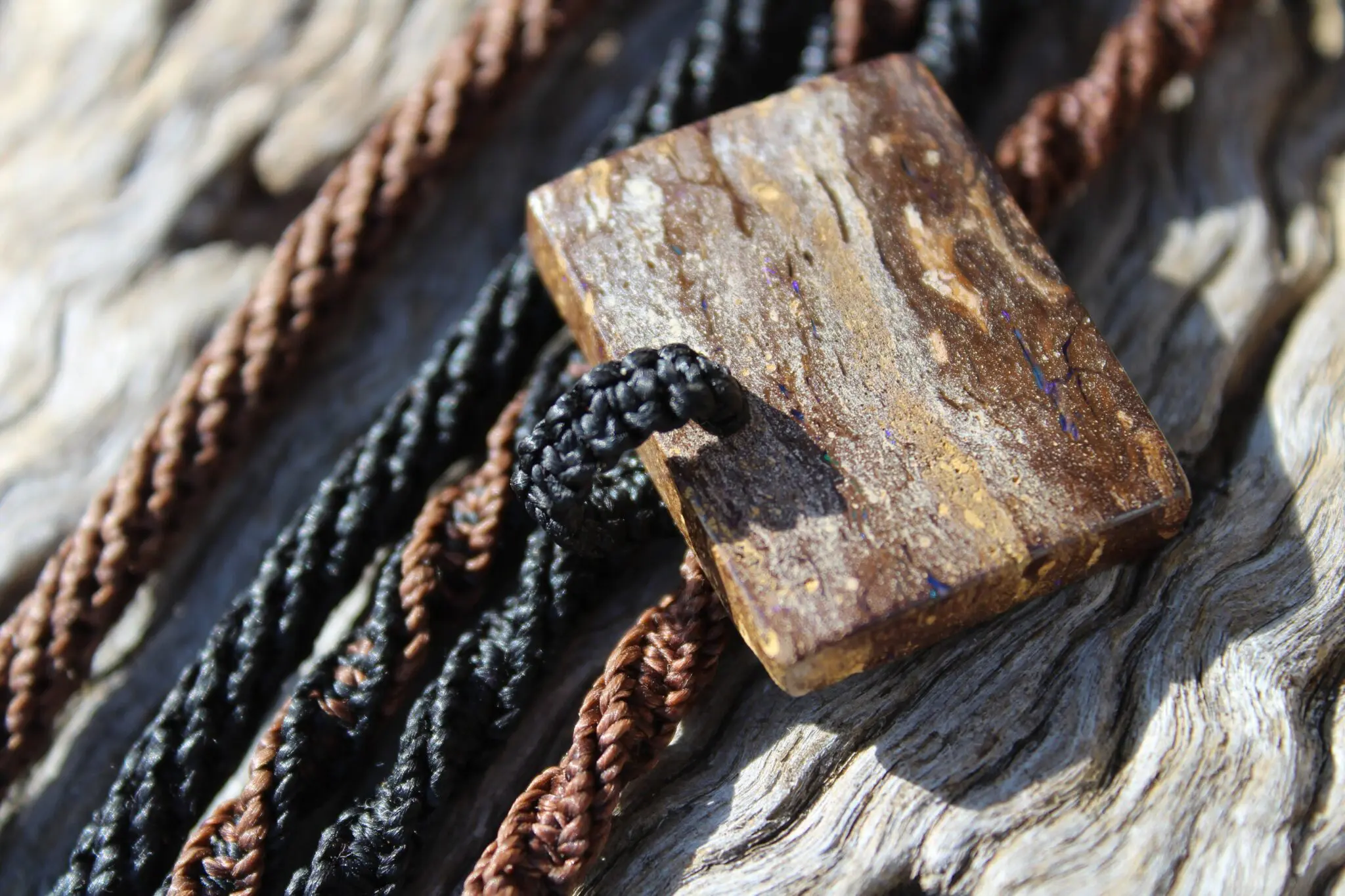 OPAL NECKLACE, Matrix Boulder Opal Pendant ,Shibari Macrame Cord, dad to be gift - Image 4