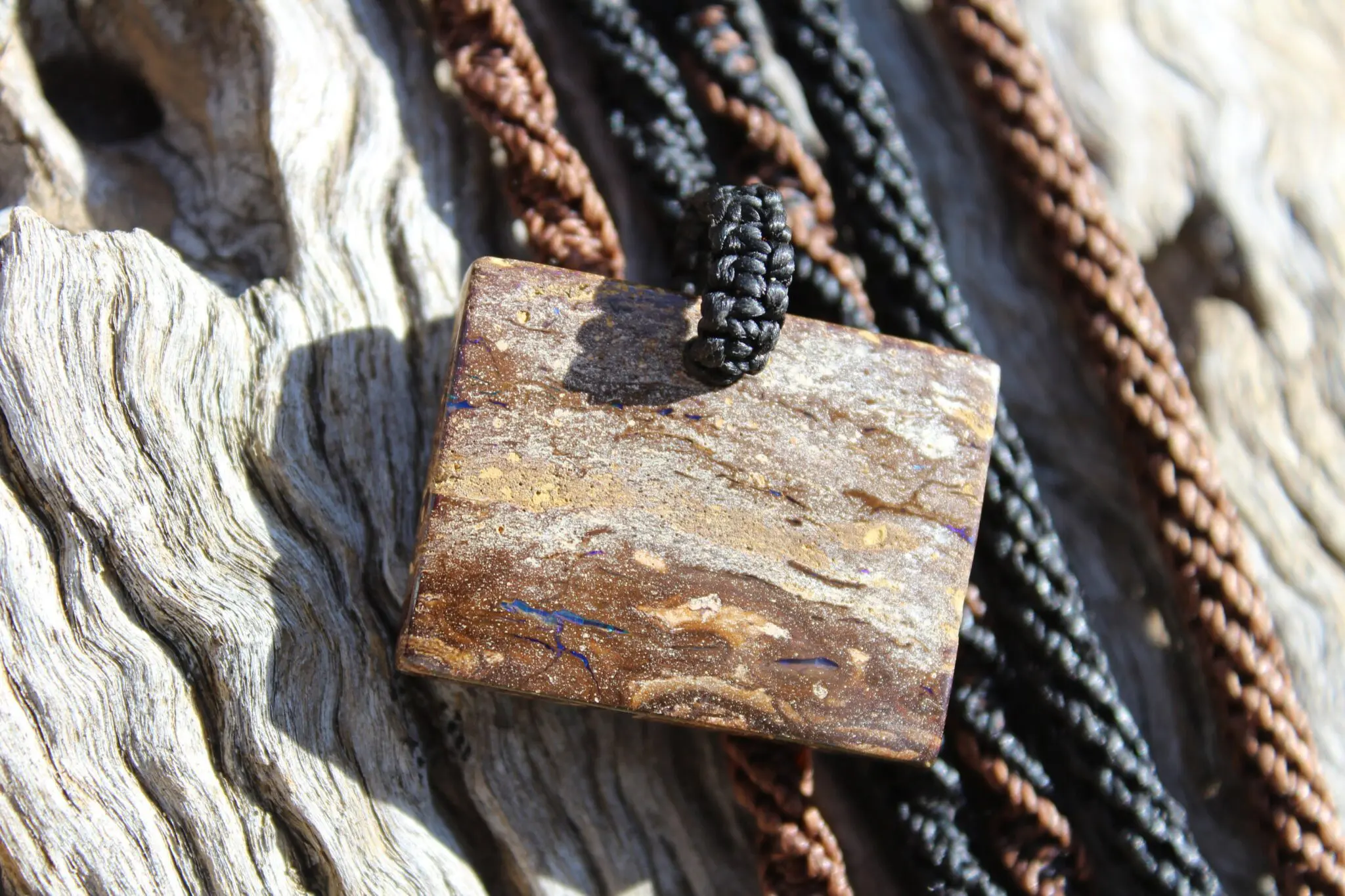 OPAL NECKLACE, Matrix Boulder Opal Pendant ,Shibari Macrame Cord, dad to be gift - Image 3