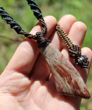Alternative view of Australian Blood Stone Jasper Pendant, Indigenous Jasper Earthy Necklace,Tropical Cord,Brown Unique Ribbon Stone, Aboriginal Outback Jewelry