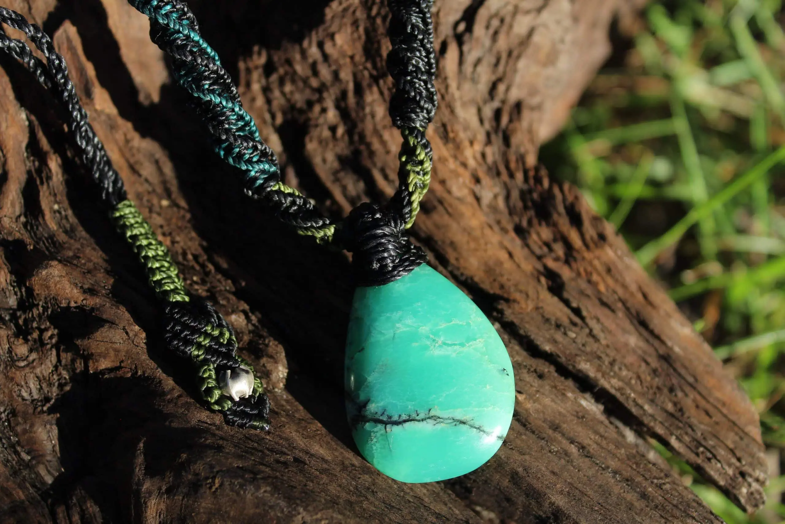 Australian Dendritic Chrysoprase Quartz Pendant Necklace, Australian made Macrame cord, june birthstone, australian natural green stone - Image 6
