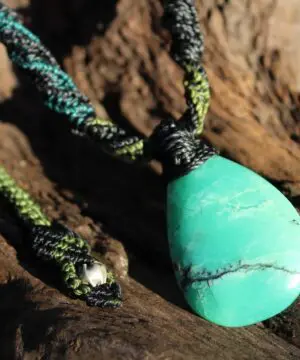 Australian Dendritic Chrysoprase Quartz Pendant Necklace, Australian made Macrame cord, june birthstone, australian natural green stone