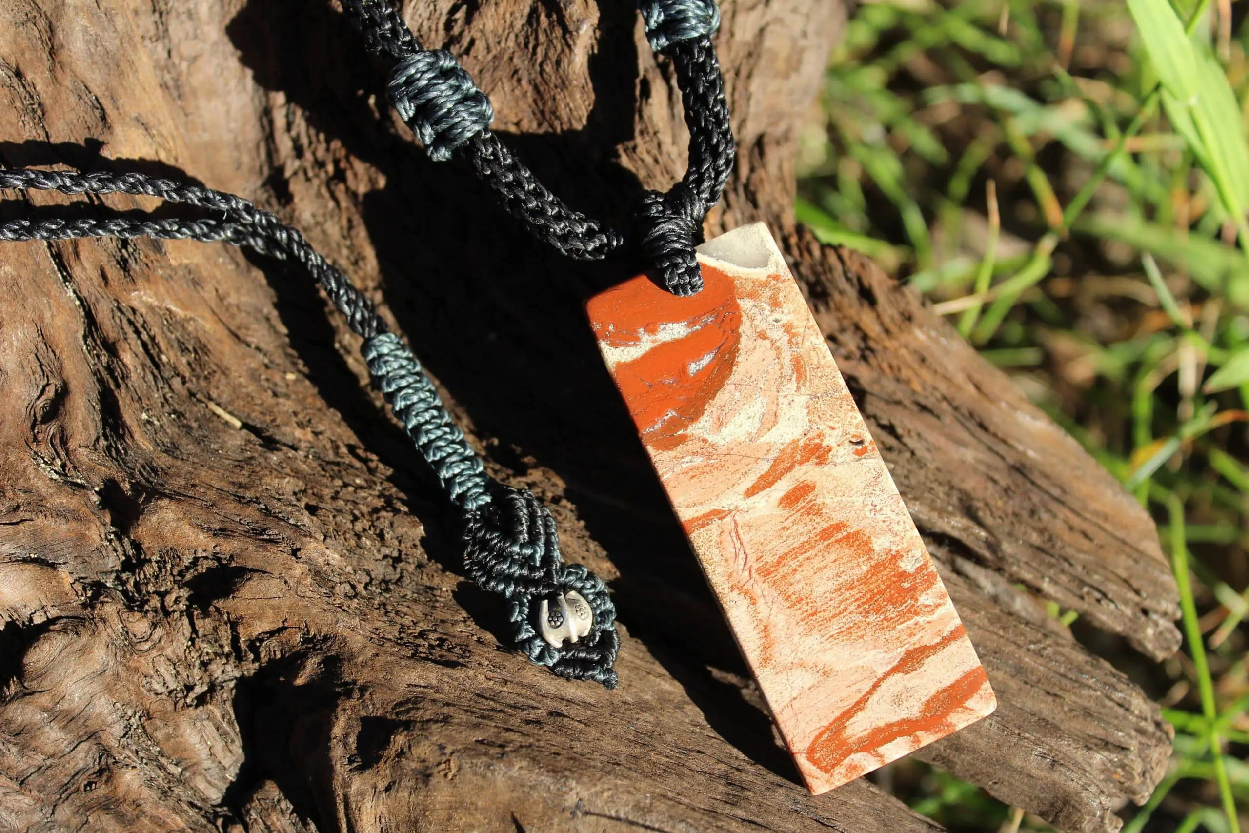 Australian snakeskin jasper pendant necklace,Australian made macrame cord elven viking celtic tribal talisman jewellery,aboriginal red stone