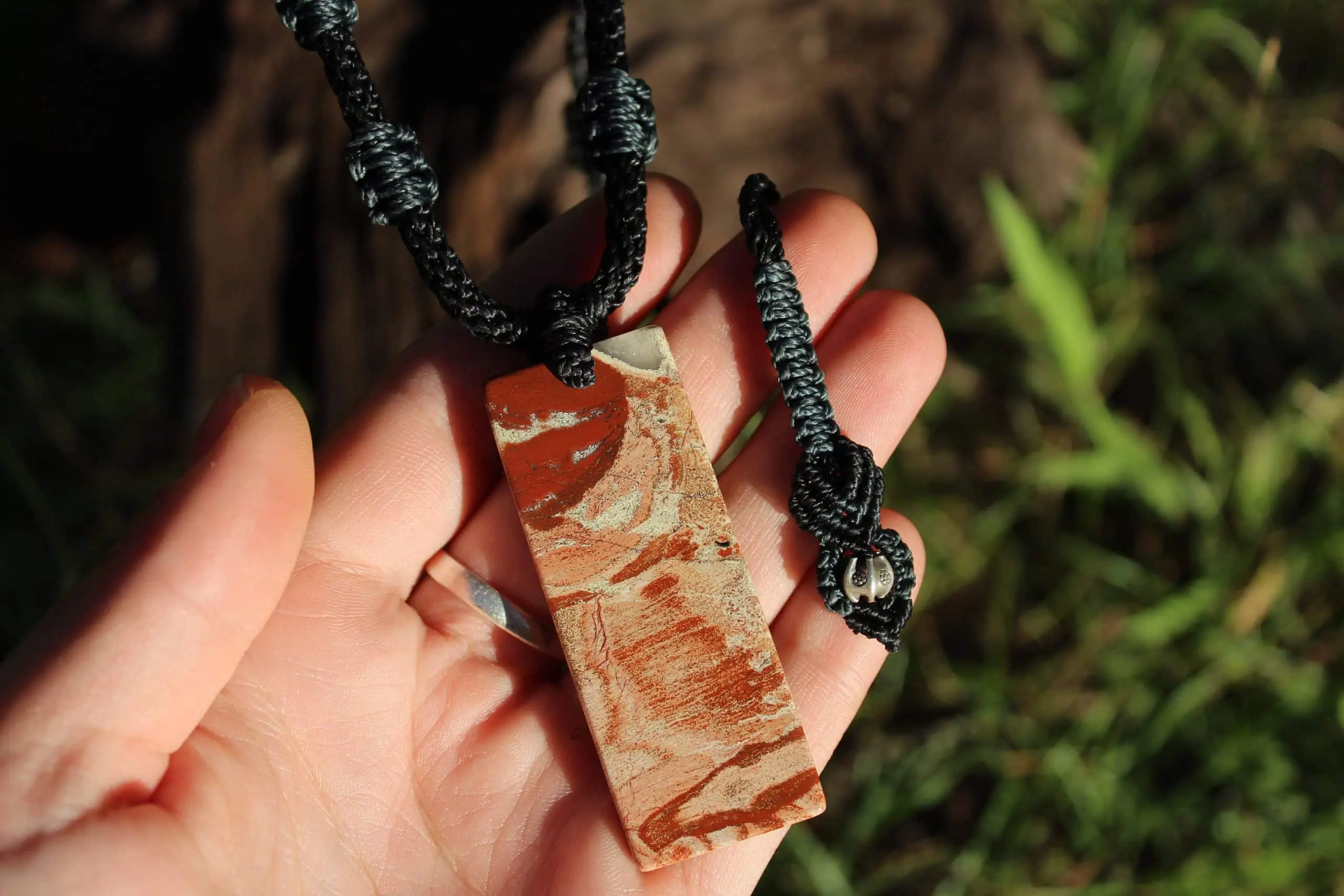 Australian snakeskin jasper pendant necklace,Australian made macrame cord elven viking celtic tribal talisman jewellery,aboriginal red stone - Image 7