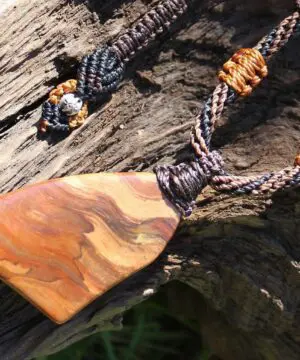 Australian Ribbon Stone Jasper Pendant,Indigenous Jasper , Australian made tribal wear macrame cord summer beach surf jewelry, brown stone