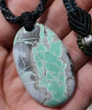 Australian Variscite Necklace, Australian Made Macrame cord Variscite Pendant Healing Jewellery, Green Stone Necklace, November Birthstone