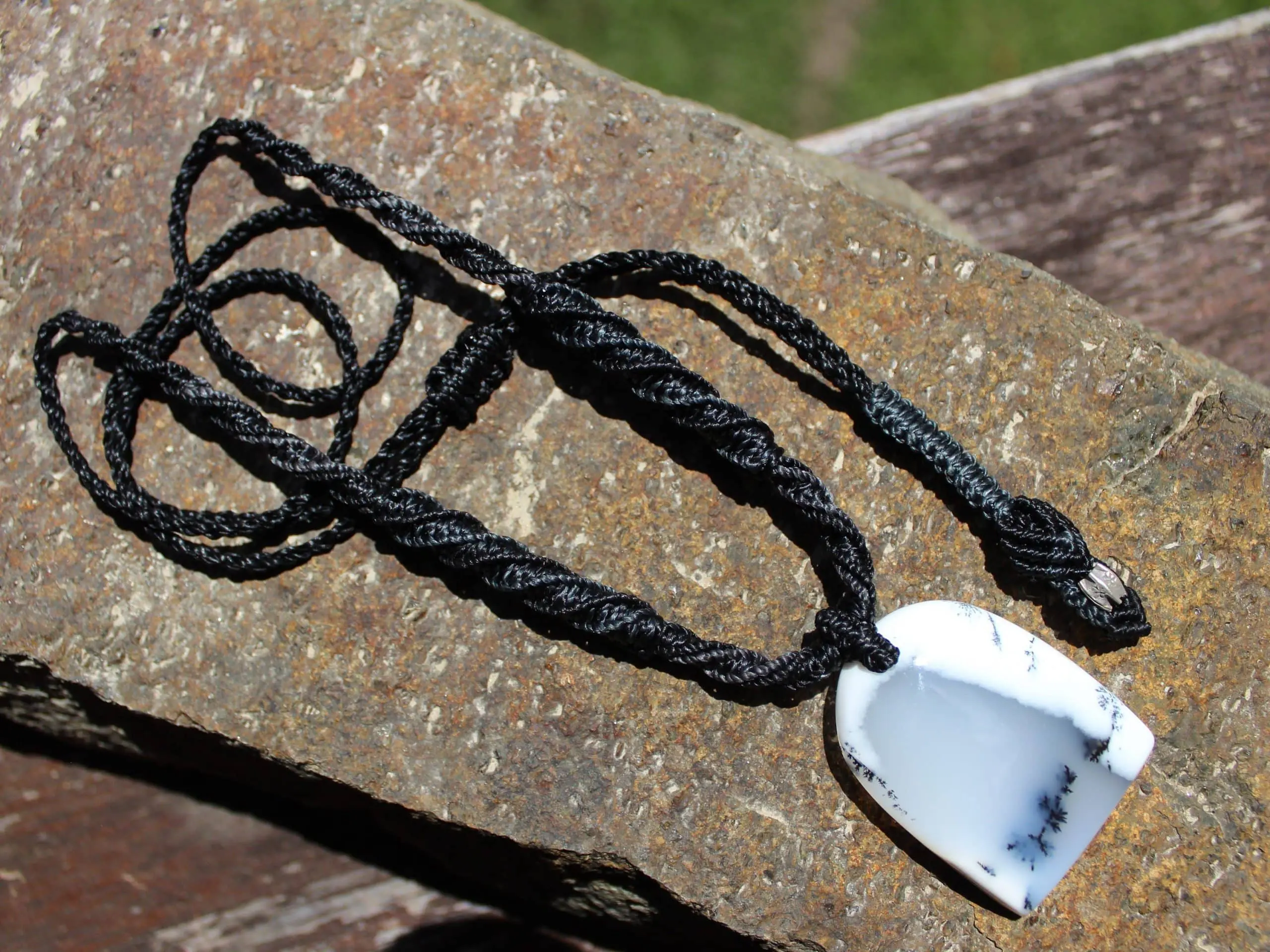 Merlinite Pendant,Dendritic Opal,Dendrite Opal Necklace,Agate necklace,Macrame Cord, Healing stone Jewelry,burning man - Image 4