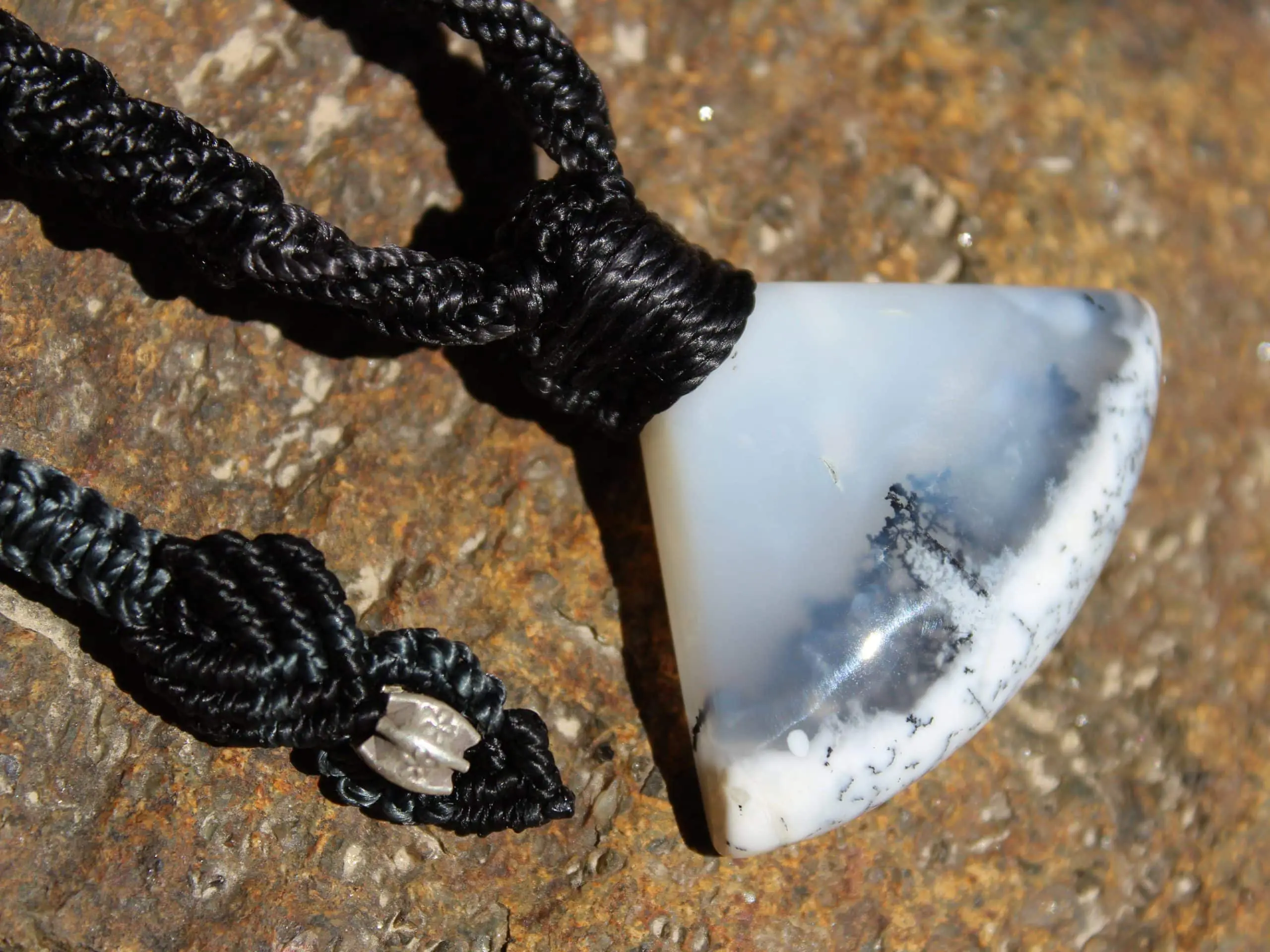Dendritic Opal,Dendrite Opal Necklace,Merlinite Pendant,Agate necklace,Australian made macrame cord Healing stone Jewelry - Image 3