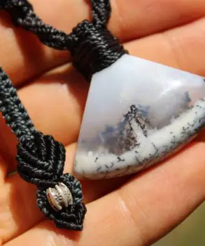 Alternative view of Dendritic Opal,Dendrite Opal Necklace,Merlinite Pendant,Agate necklace,Australian made macrame cord Healing stone Jewelry