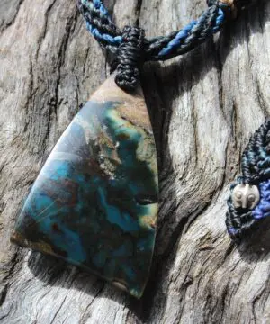 Alternative view of Opalized wood Blue Opal Necklace,Green Opal Talisman,Elven Jewelry,Petrify wood,OPAL Pendant,Petrified Wood