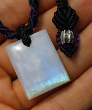 Alternative view of Elven RAINBOW MOONSTONE Necklace,moonstone jewelry,Puple Pendant, Macrame Cord,crystal healing, pixie clothing
