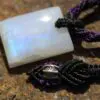 Elven RAINBOW MOONSTONE Necklace,moonstone jewelry,Puple Pendant, Macrame Cord,crystal healing, pixie clothing