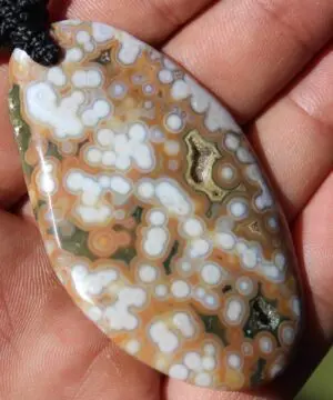 Alternative view of Huge Druzy 8th vein Ocean Jasper Pendant,nature art Artisan Spiral Cut Gemstone Necklace,Stone Jewelry,Macrame Cord,Elven Fossil Coral,